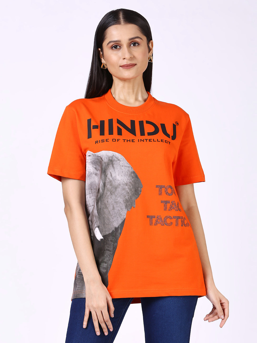 HD ANIMAL PRINT ORANGE RIBNECK TSHIRT BLACK ELEPHANT