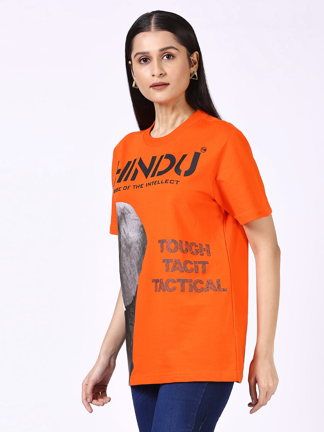 HD ANIMAL PRINT ORANGE RIBNECK TSHIRT BLACK ELEPHANT