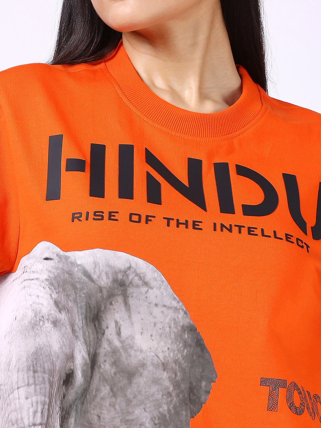 HD ANIMAL PRINT ORANGE RIBNECK TSHIRT BLACK ELEPHANT