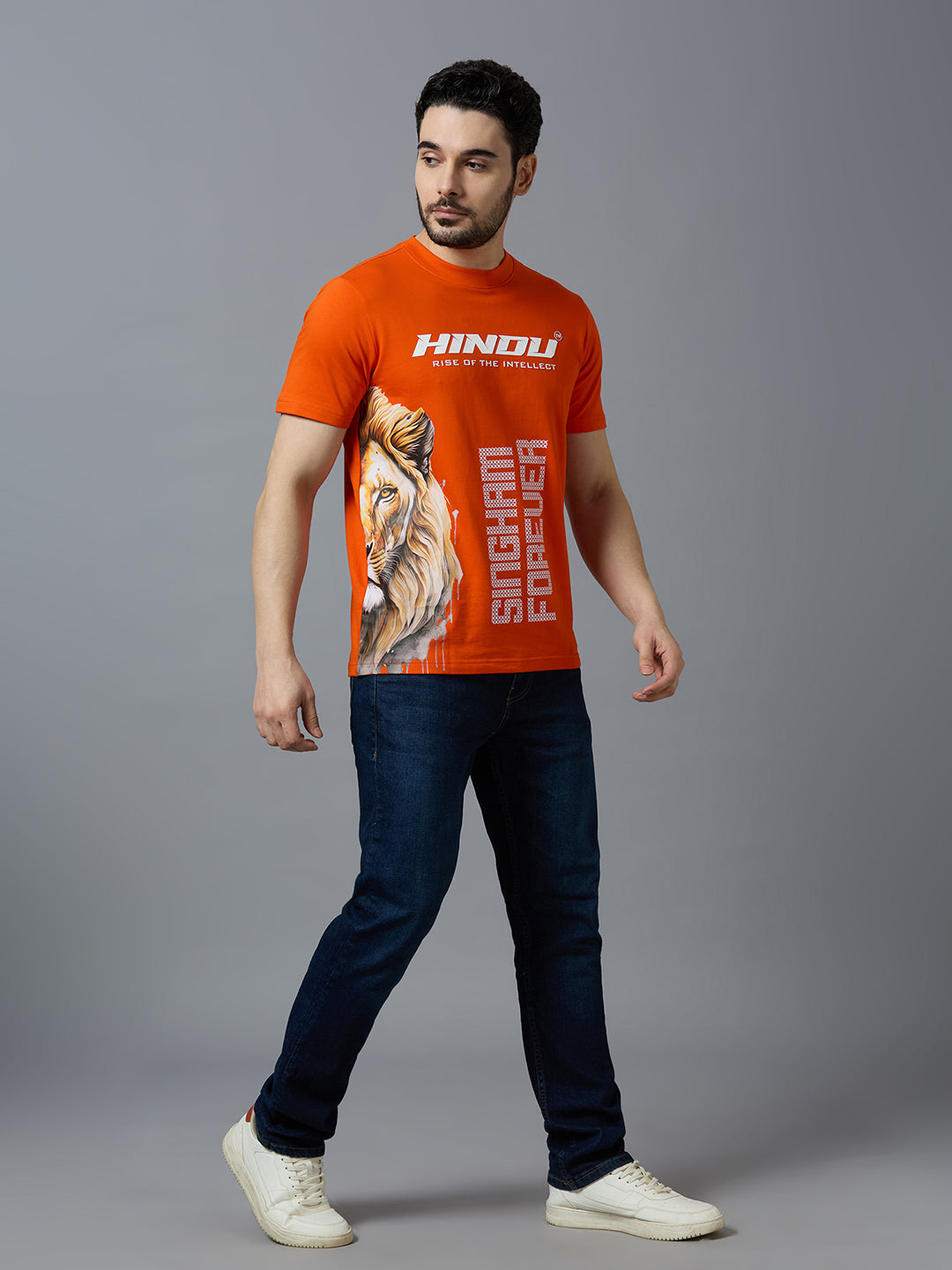 HD ORANGE ANIMAL PRINT RIBNECK TSHIRT YELLOW TIGER