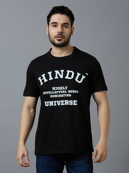 BLACK RIBNECK PUFFED PRINT HINDU UNIVERSE CONTEMPORARY STYLE