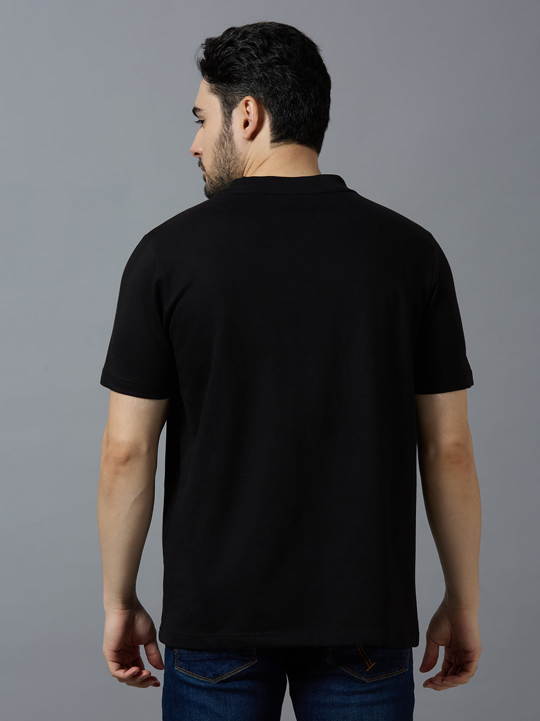 BLACK RIBNECK PUFFED PRINT HINDU UNIVERSE CONTEMPORARY STYLE