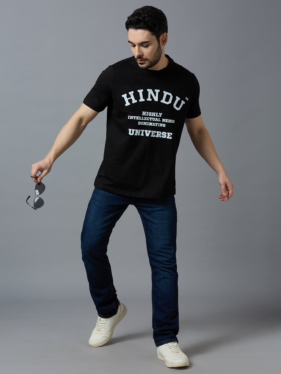 BLACK RIBNECK PUFFED PRINT HINDU UNIVERSE CONTEMPORARY STYLE