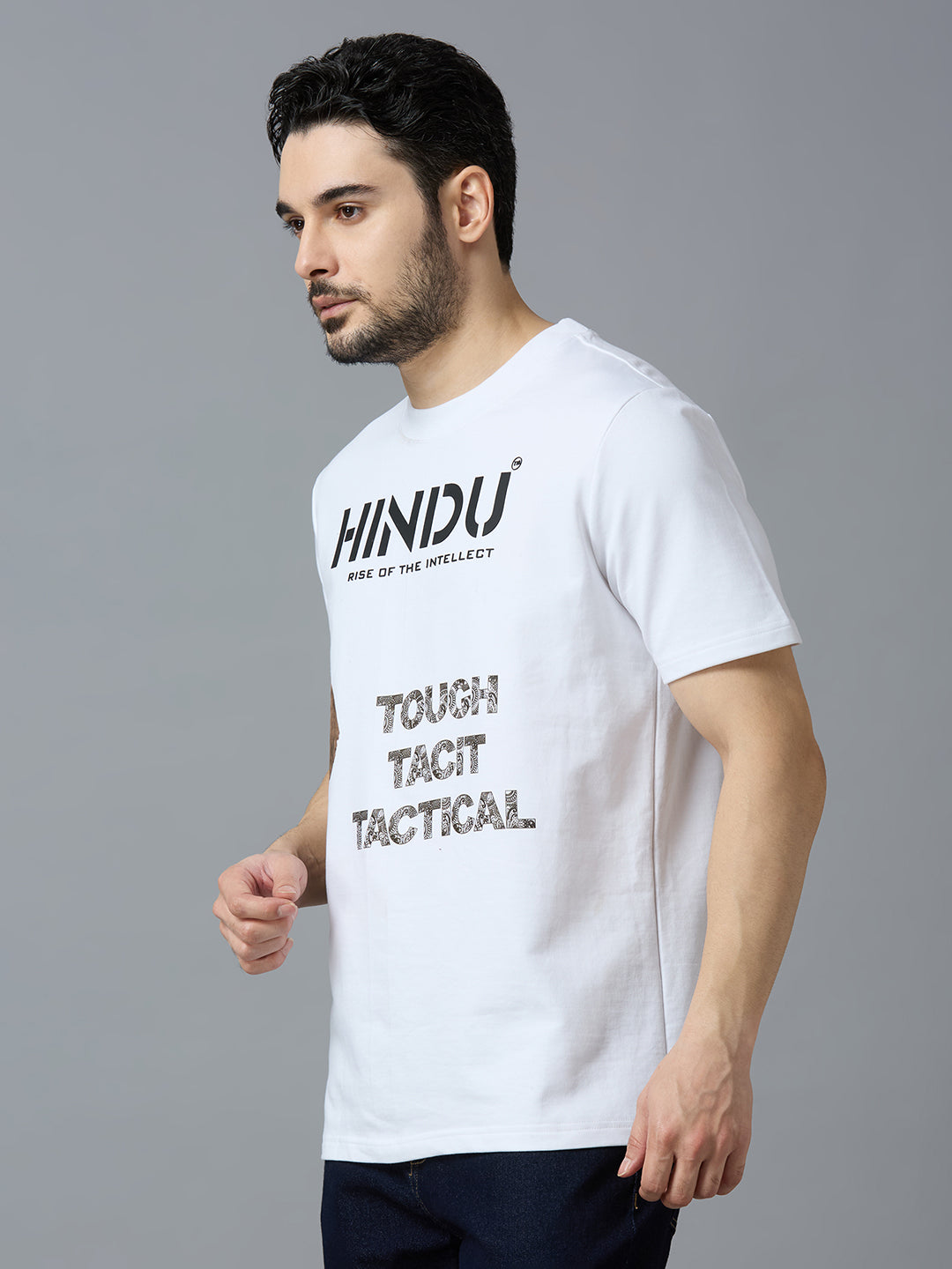 HD ANIMAL PRINT WHITE RIBNECK TSHIRT BLACK ELEPHANT