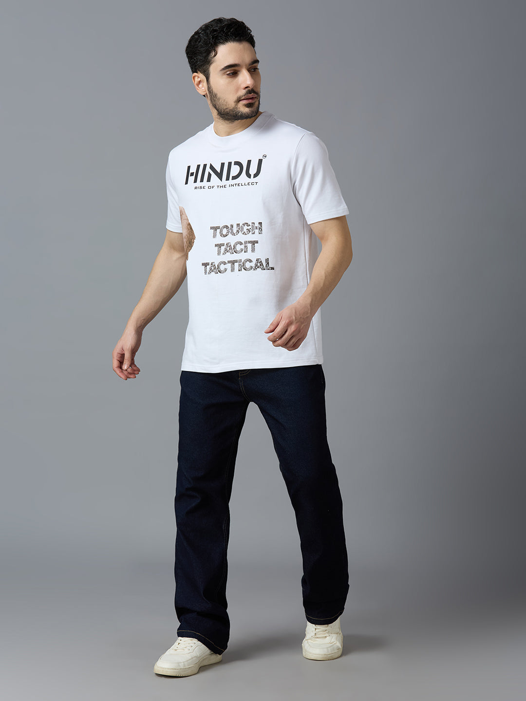 HD ANIMAL PRINT WHITE RIBNECK TSHIRT BLACK ELEPHANT