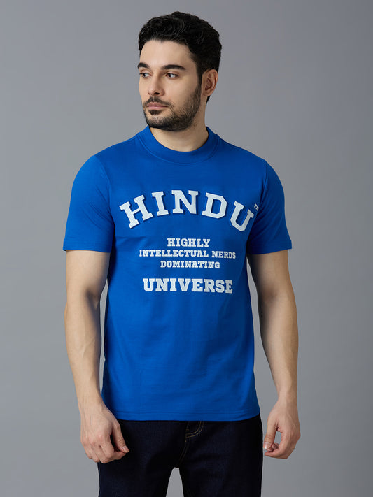 BLUE RIBNECK PUFFED PRINT HINDU UNIVERSE CONTEMPORARY STYLE
