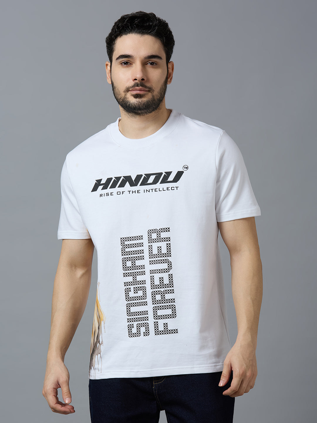 HD WHITE ANIMAL PRINT RIBNECK TSHIRT YELLOW LION