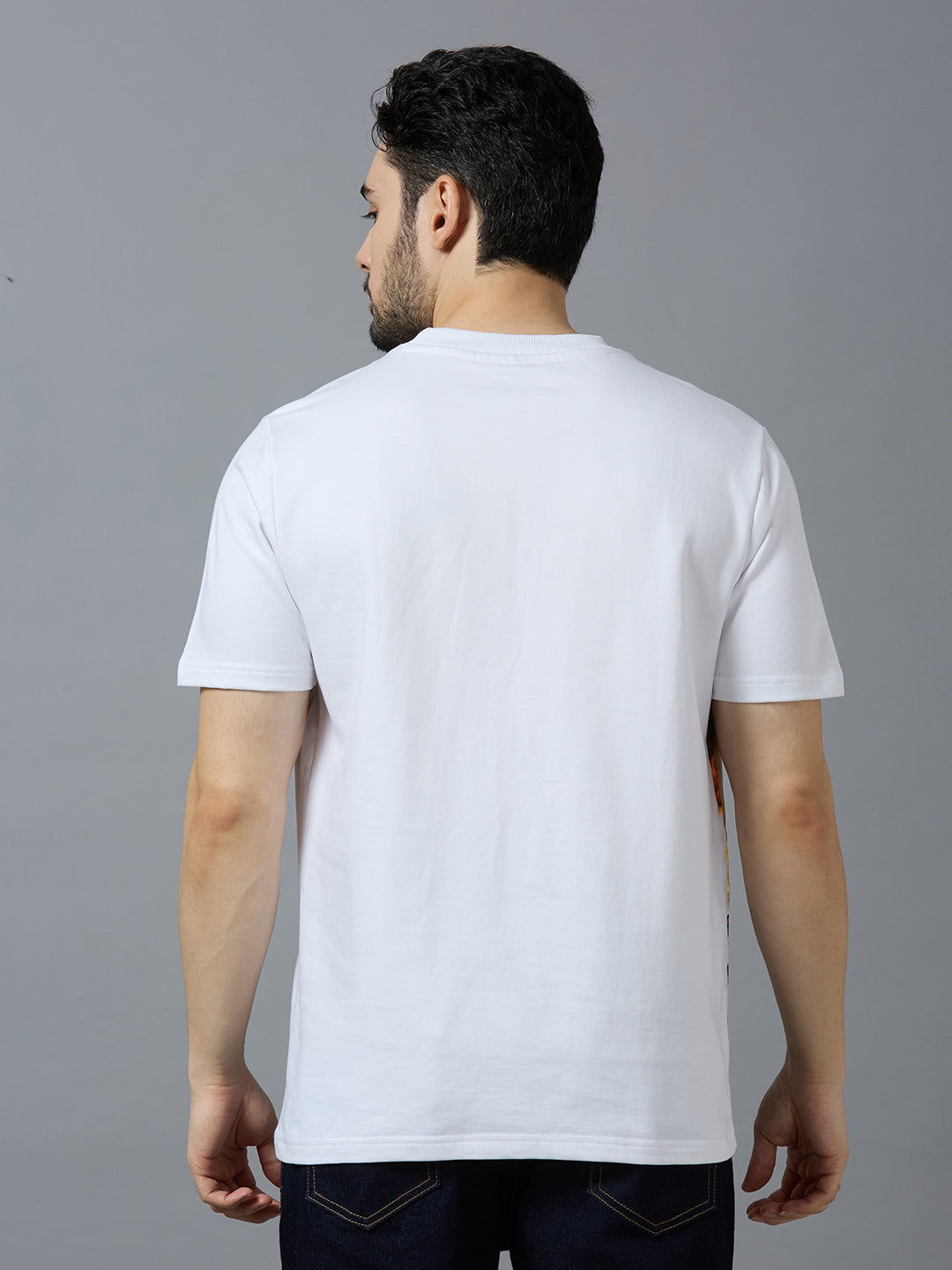 HD WHITE ANIMAL PRINT RIBNECK TSHIRT YELLOW LION