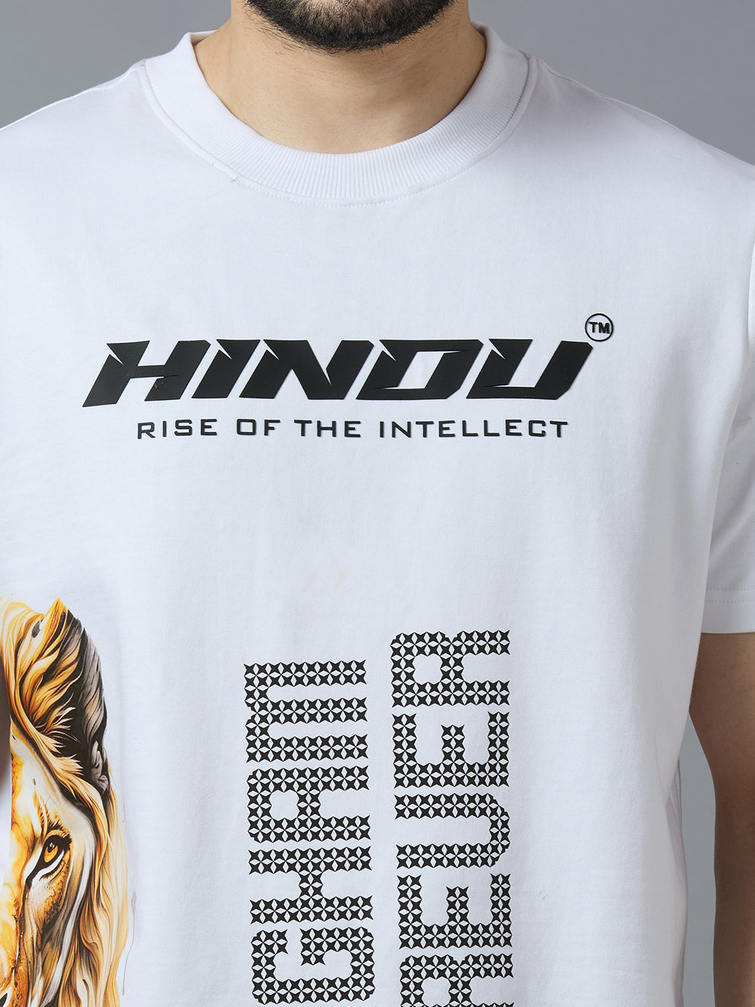 HD WHITE ANIMAL PRINT RIBNECK TSHIRT YELLOW LION