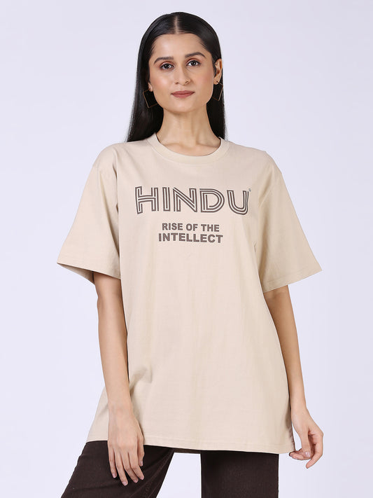 CREAM RIBNECK TSHIRT BLACK PRINT