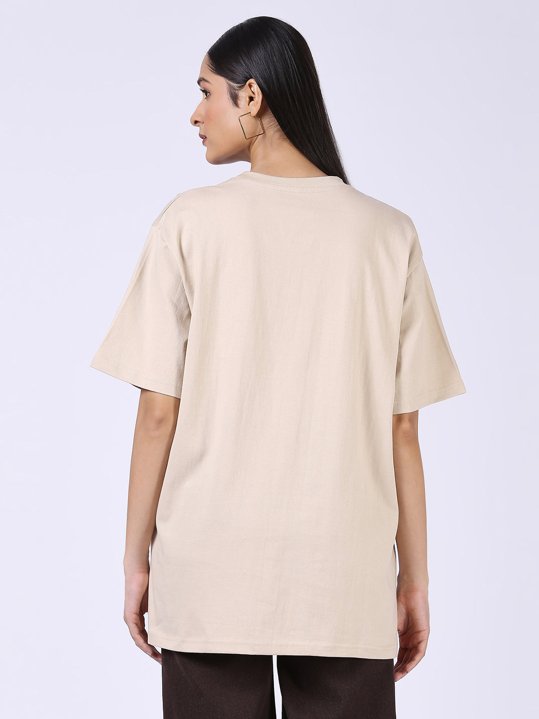 CREAM RIBNECK TSHIRT BLACK PRINT