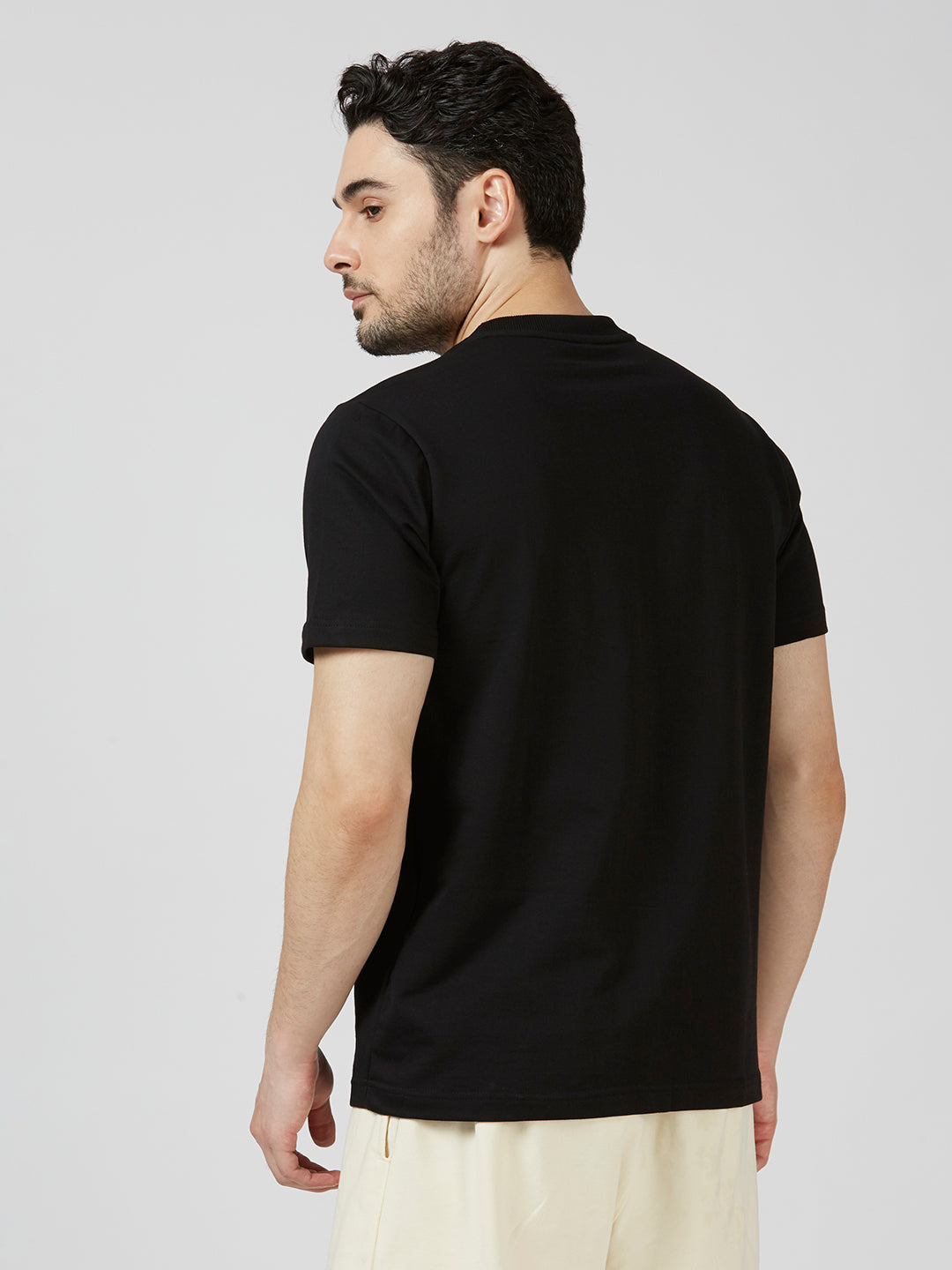 HD PRINT BLACK RIBNECK TSHIRT WITH WHITE TIGER