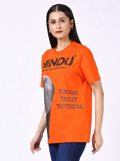 HD ANIMAL PRINT ORANGE RIBNECK TSHIRT BLACK ELEPHANT