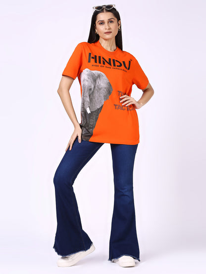 HD ANIMAL PRINT ORANGE RIBNECK TSHIRT BLACK ELEPHANT