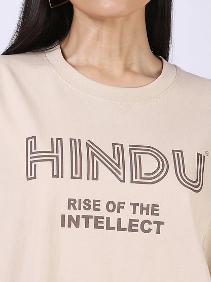 CREAM RIBNECK TSHIRT BLACK PRINT